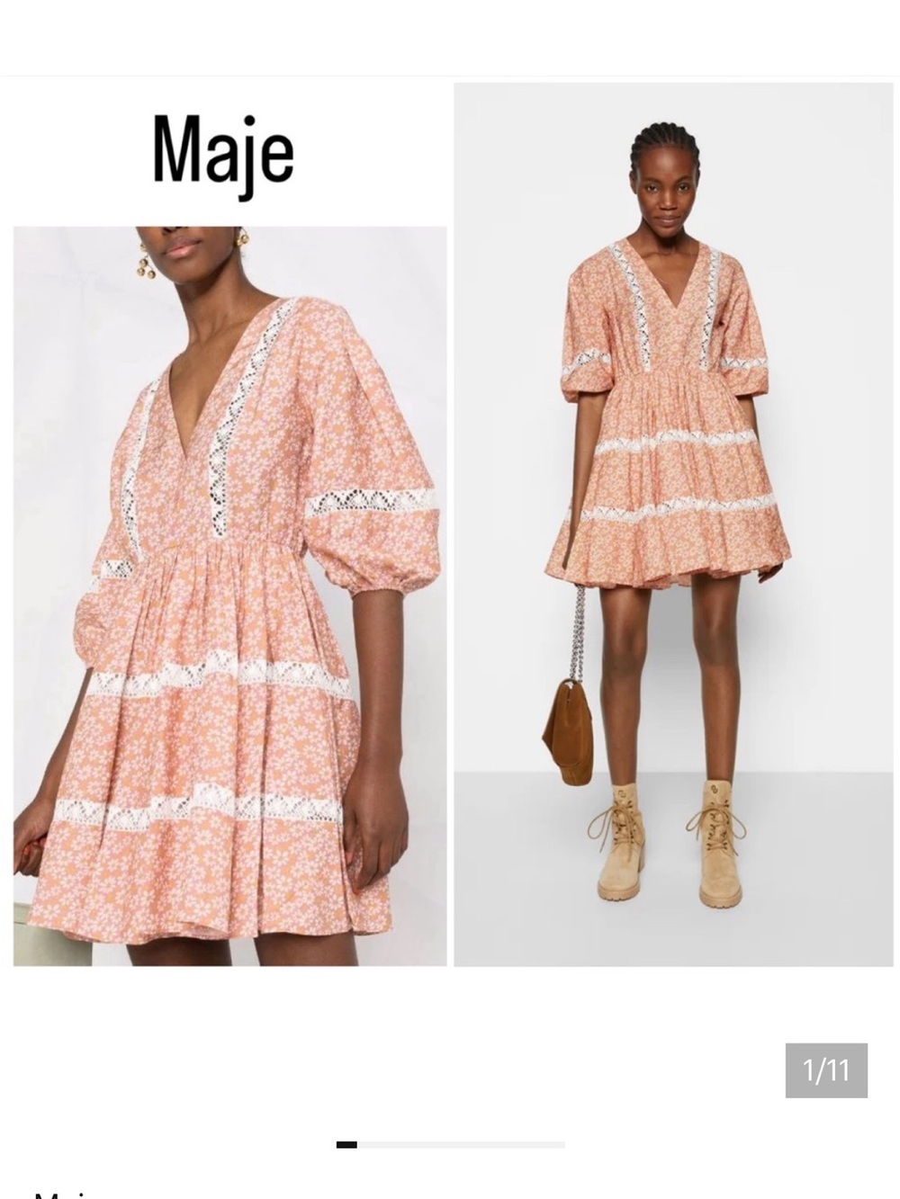 NWT Maje Linen Blend Rayanik Elegant Pink Floral Dress